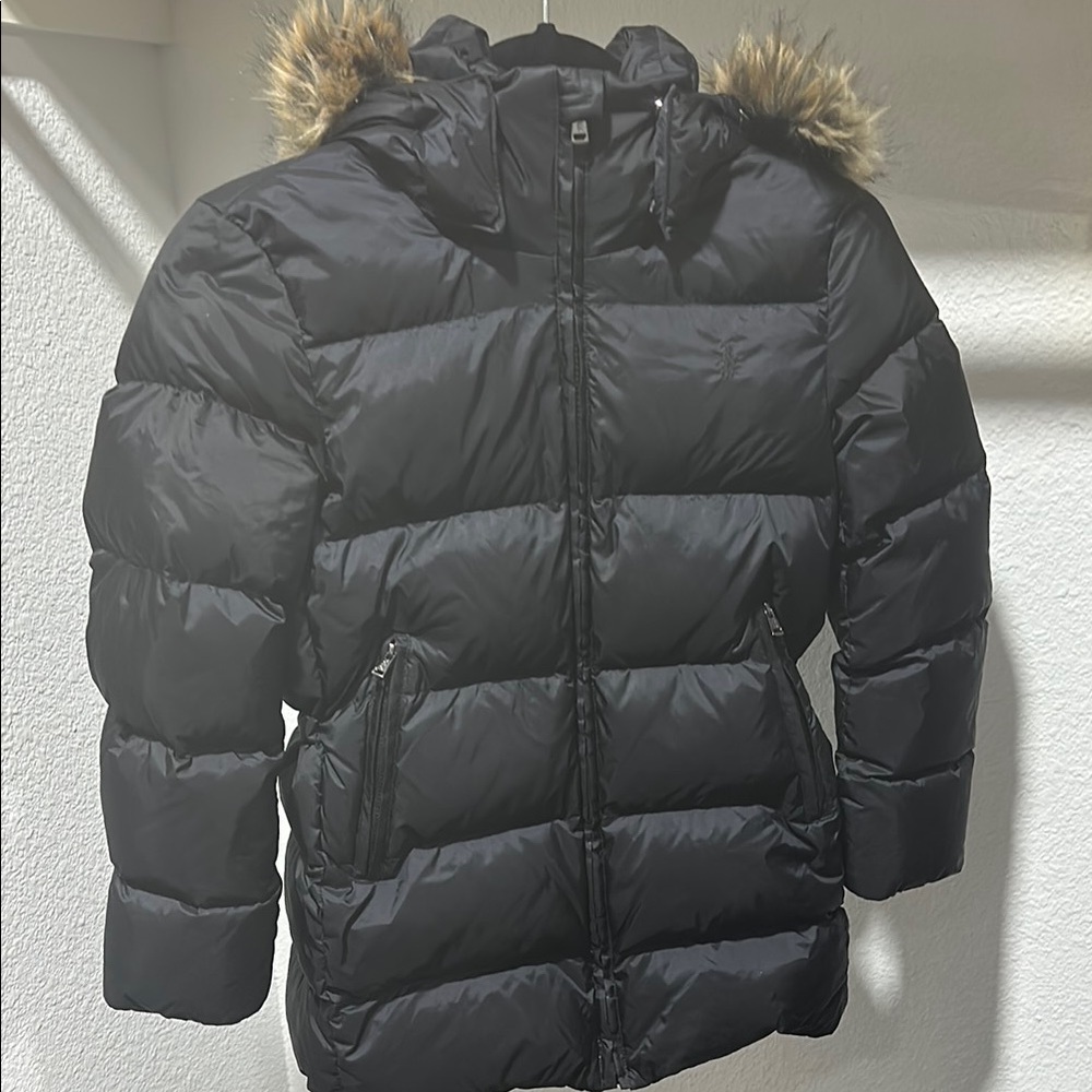 Black Puffer Jacket with Faux Fur Hood